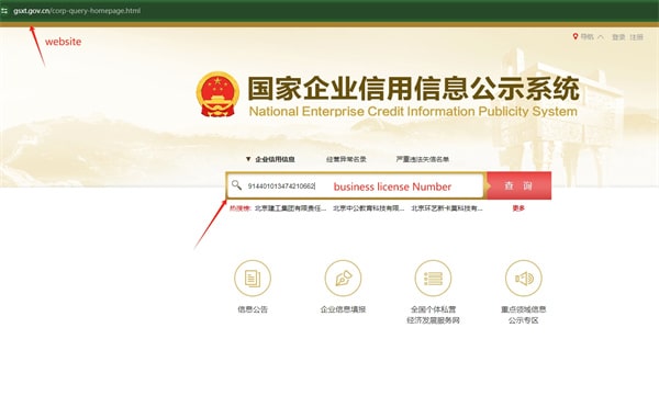 Check a company from China Government Website