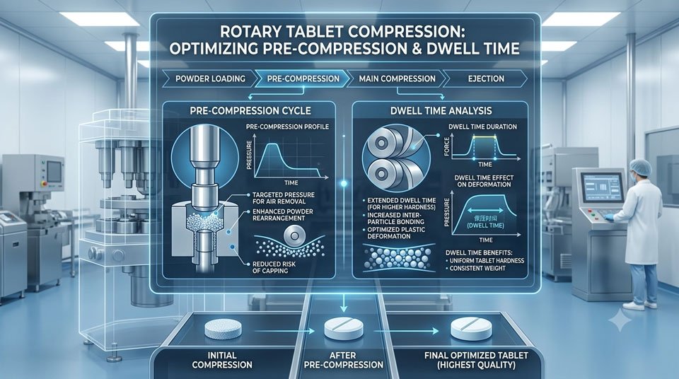 ROTARY TABLET COMPRESSION OPTIMIZING PRE-COMPRESSION DWELL TIME